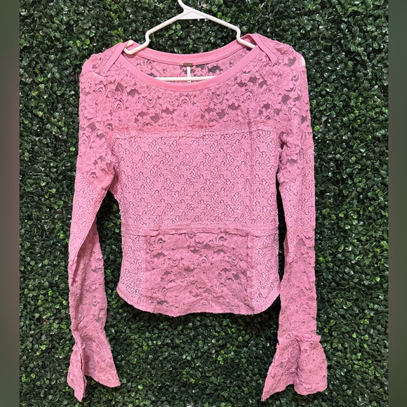 FREE PEOPLE Sheer Lace Flared Long Sleeve Top - Picture 4 of 10